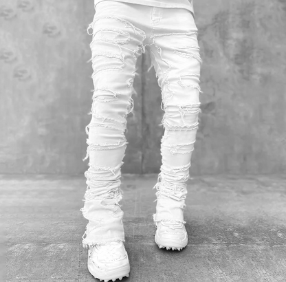 White Stacked Ripped Jeans